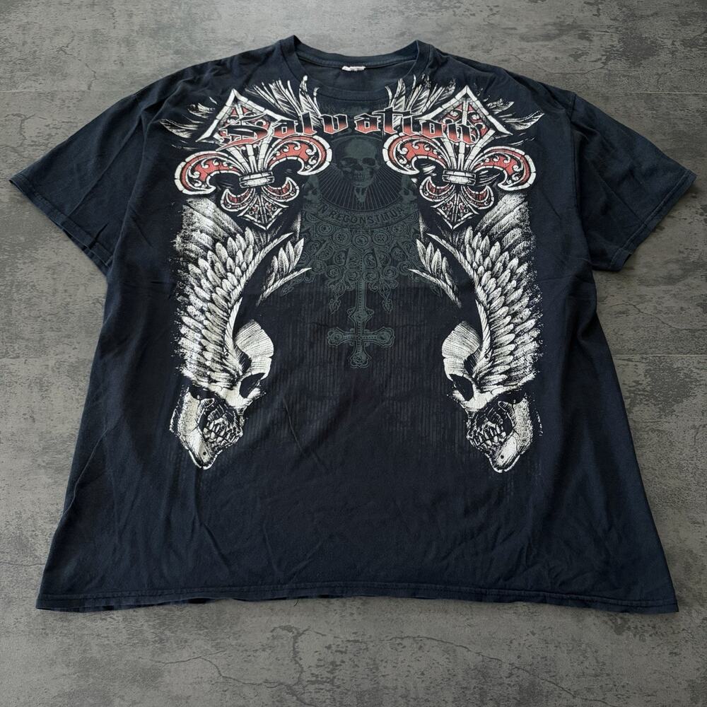 Vintage Salvation T-Shirt Mens XL Black Salvation Skull Graphic Y2K Grunge